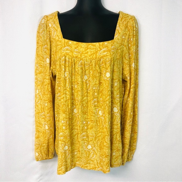 Lucky Brand Tops - LUCKY BRAND Yellow Floral Square Neck Boho Smock Top Blouse